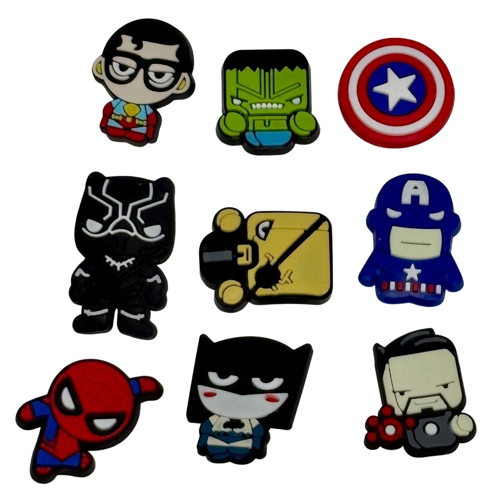 Croc‎ Charms Superhero Avengers DC Comics Jibbitz 9pc Set Marvel Spiderman hero
